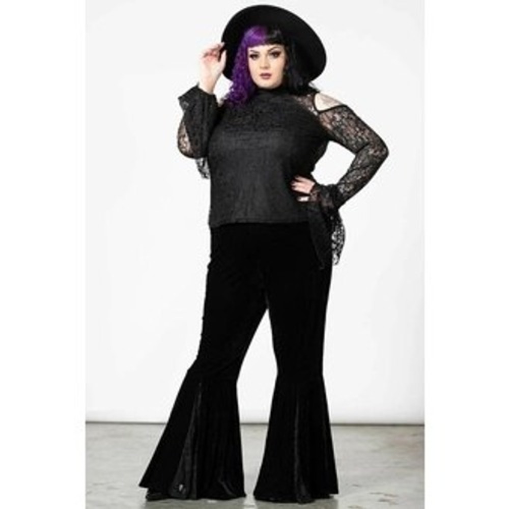 Killstar Marisol Velvet bellbottoms lace black